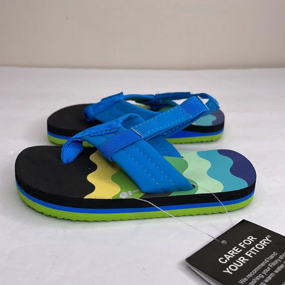 KRABOR Fitory Flip Flops Blue, Yellow, & Green Heel Strap NWT 5/6